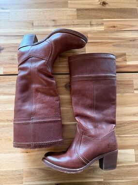 Frye Brown Leather Knee High Heeled Boots